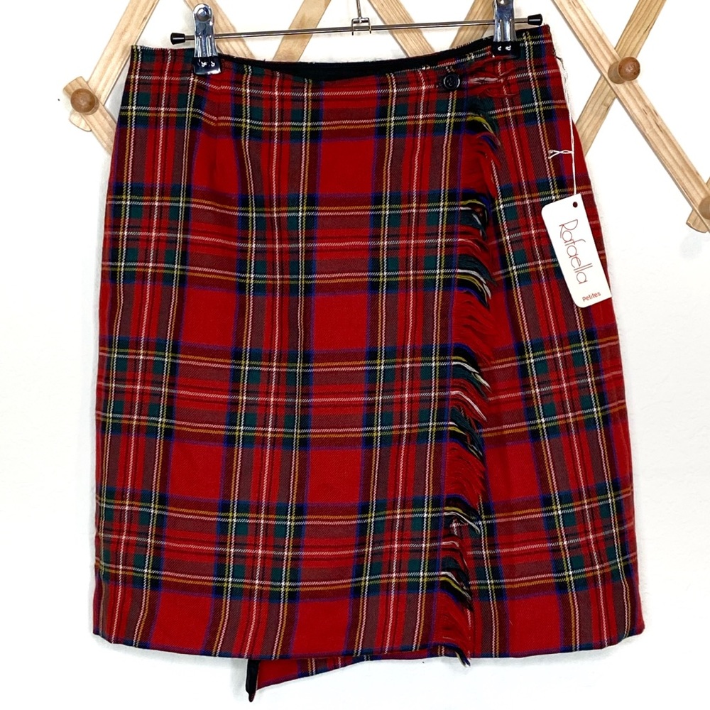 Vintage NWT plaid fringe wool wrap skirt